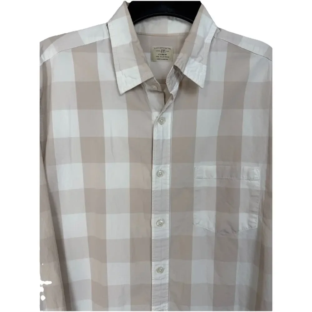 J. Crew Men's Button Up Shirt Sz‎ M (15-15 1/2) Long Sleeves Tan Ivory Plaid